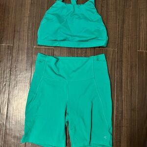 Teal Sports Bra and Shorts Set